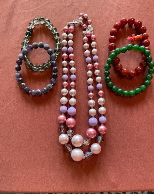 Vintage Faux Pearl Necklace and Beaded Bracelets