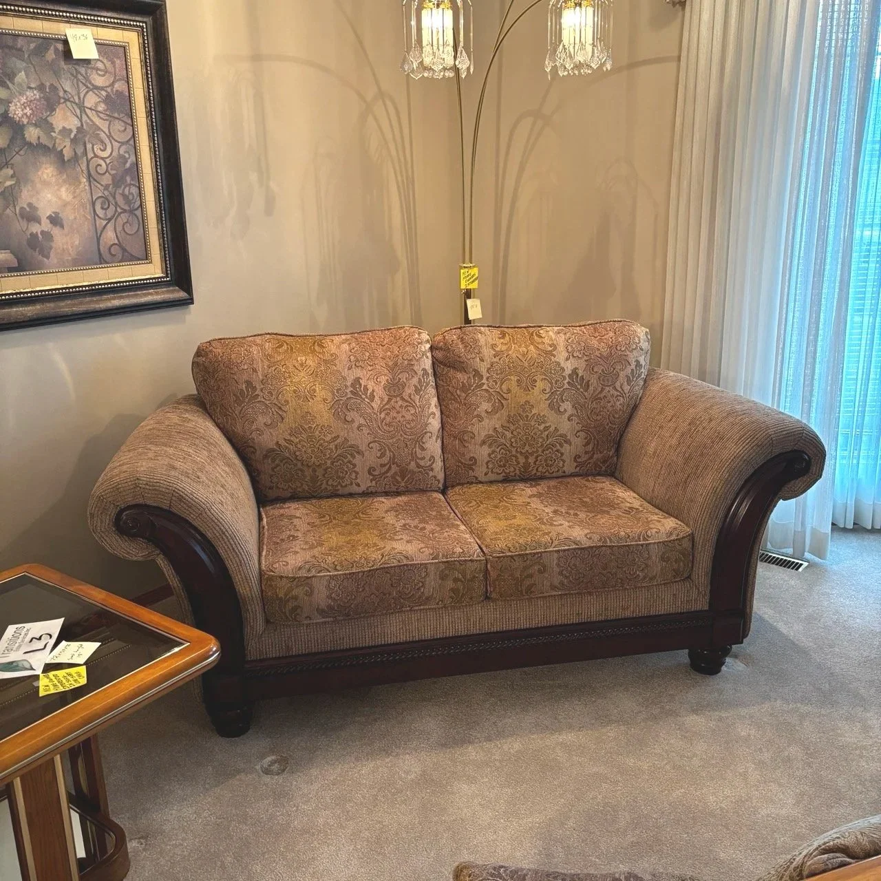 Brown Damask Loveseat