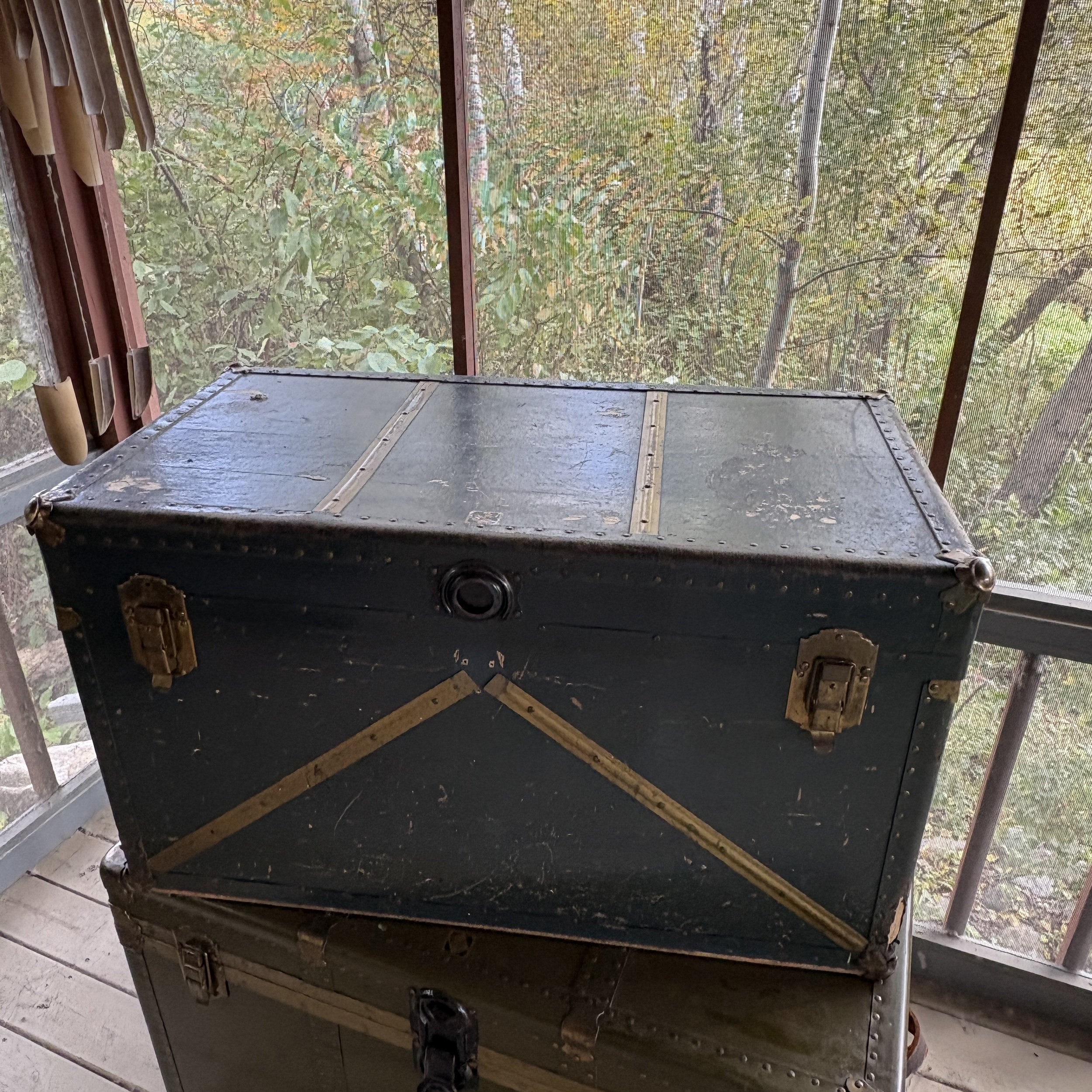 Antique Green Metal Traveller’s Trunk