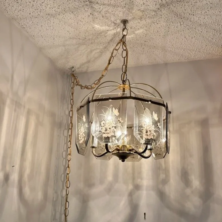 Vintage Smoked Glass Swag Lamp