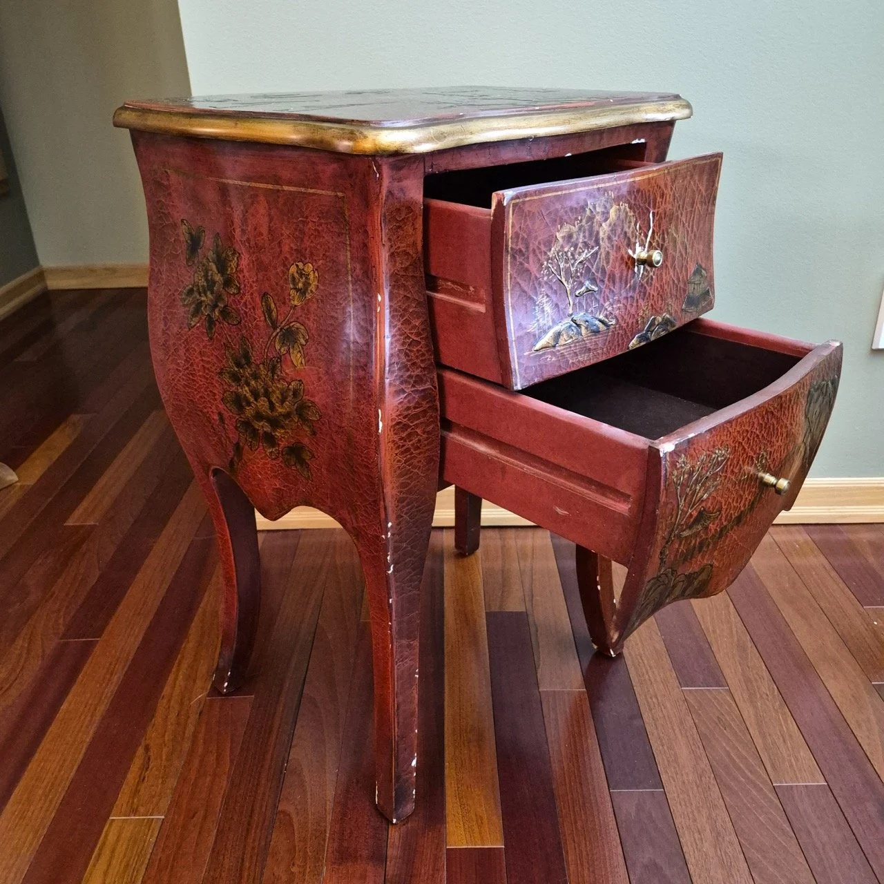Vintage Two-Drawer Bombe-Style Nightstand