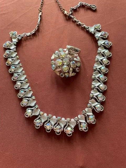 920 Silver Cubic Zirconia, Vintage Gemstone Brooch & Necklace