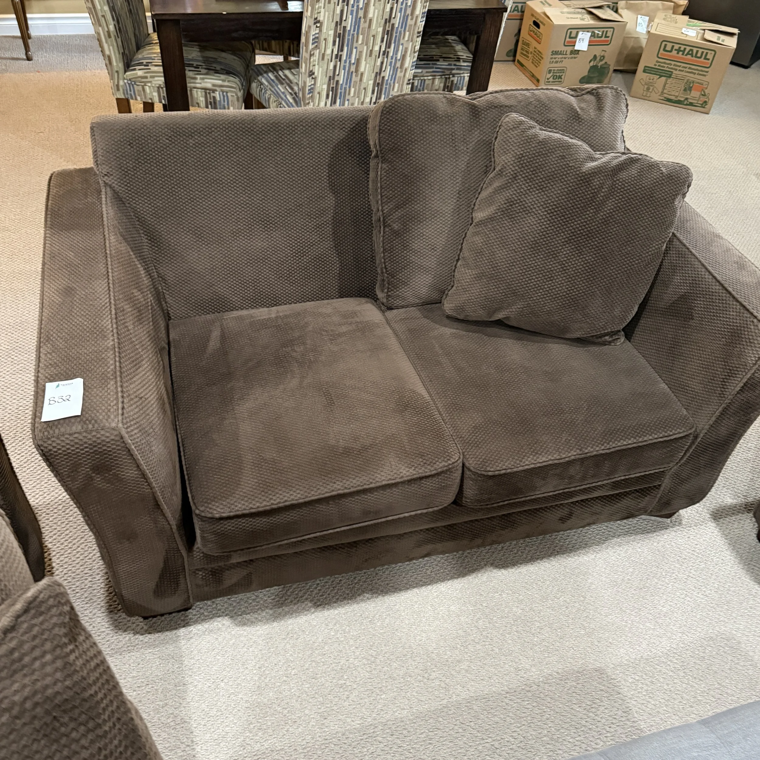 Chocolate Brown Loveseat with 2 Pillows