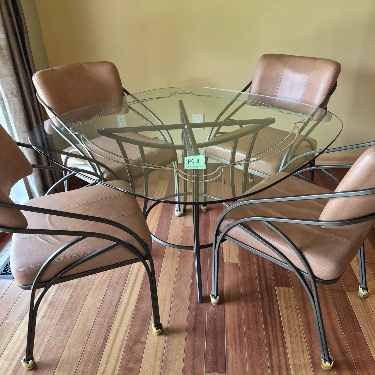 Father's Furniture Metal and Glass Top Dining Table with 4 Chairs