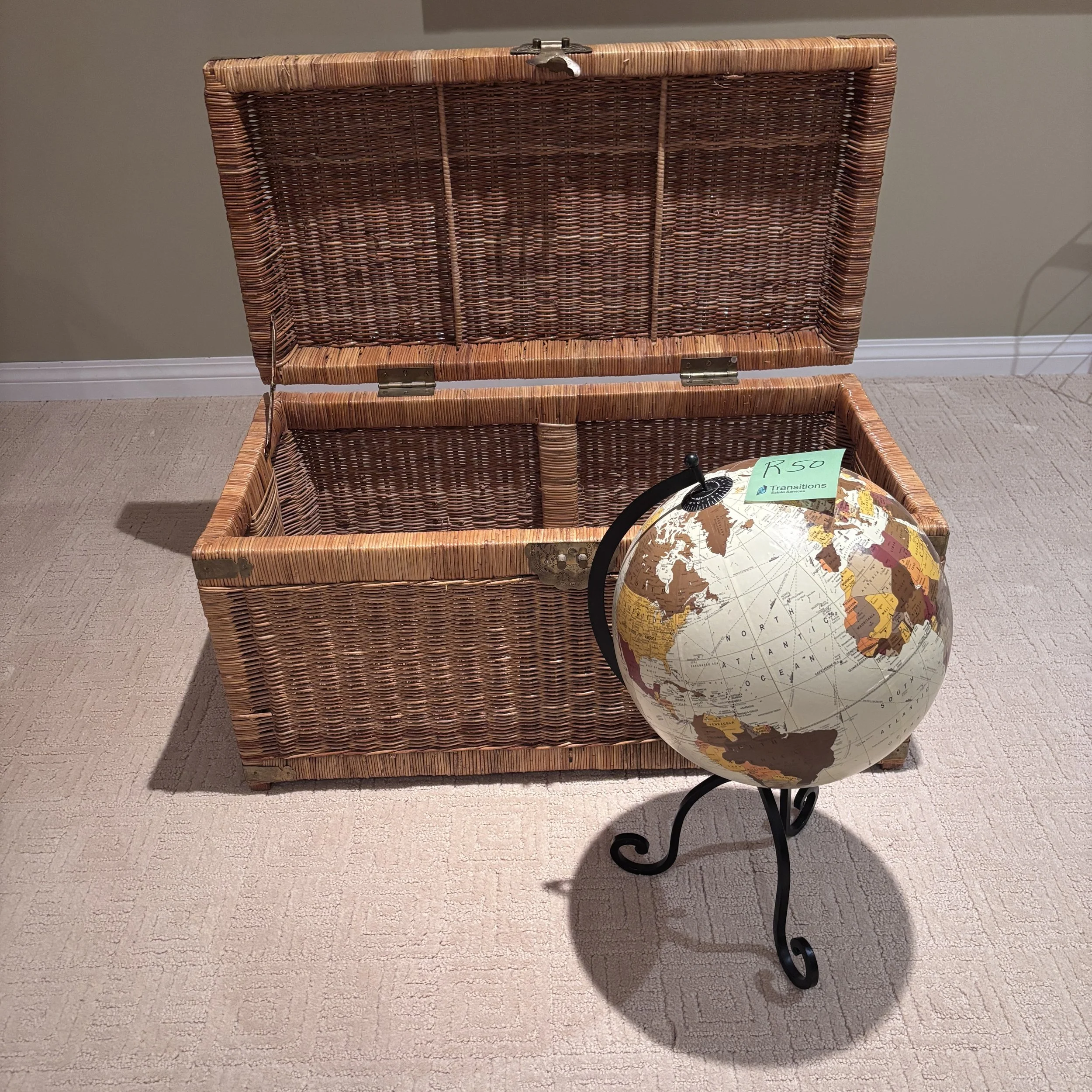 Large Wicker Chest and Globe