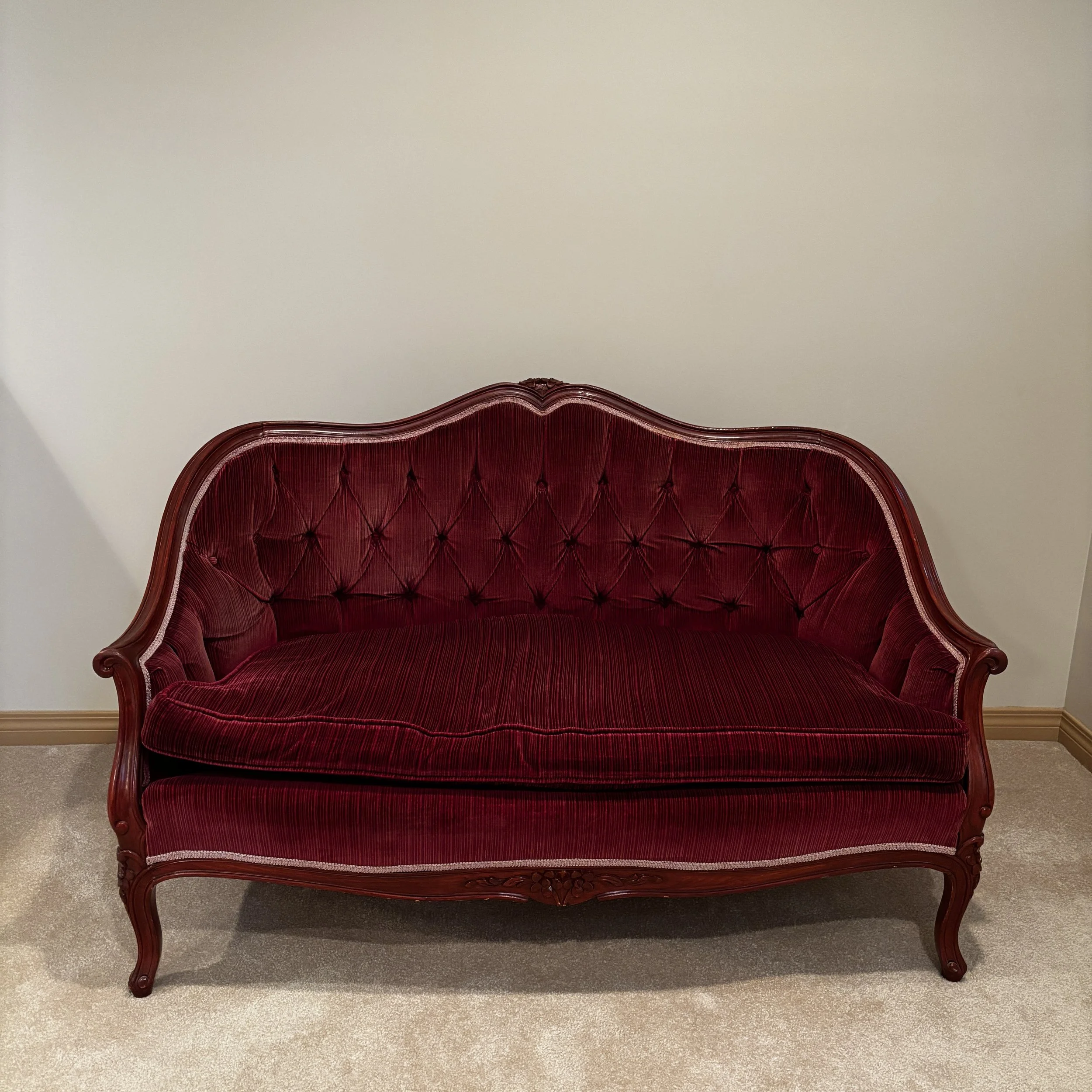 Red Velour French Provincial Loveseat