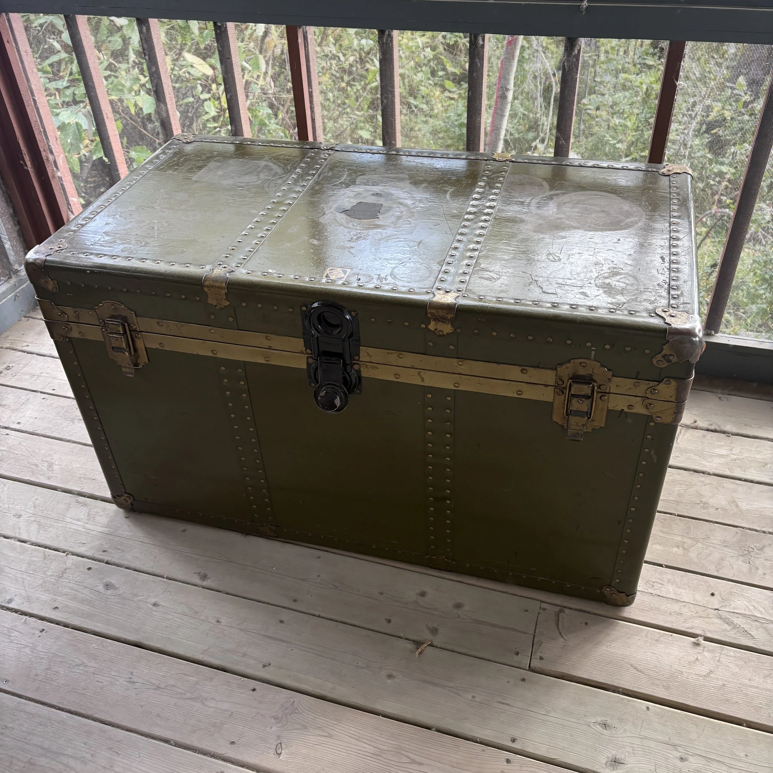 Antique Olive Metal Traveller’s Trunk