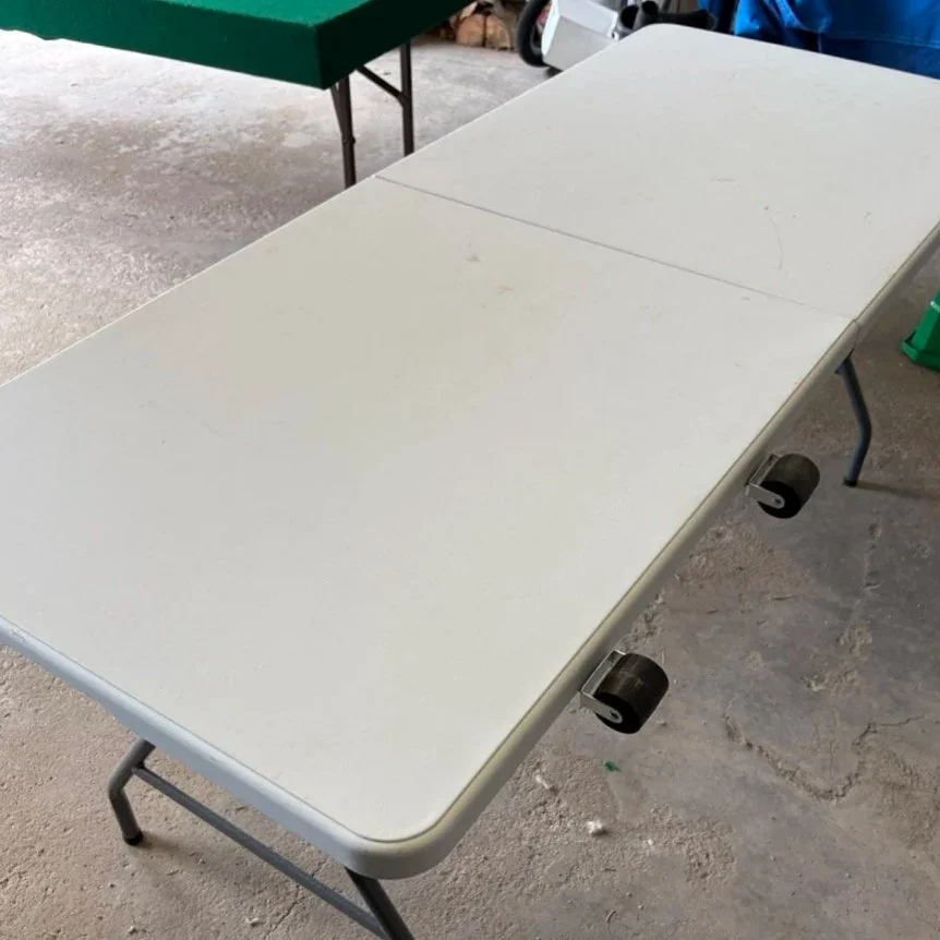 White Folding Table w/ Wheels