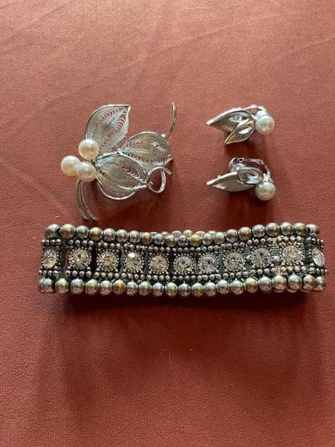 Brooch w/ Matching Earrings & Vintage Bracelet