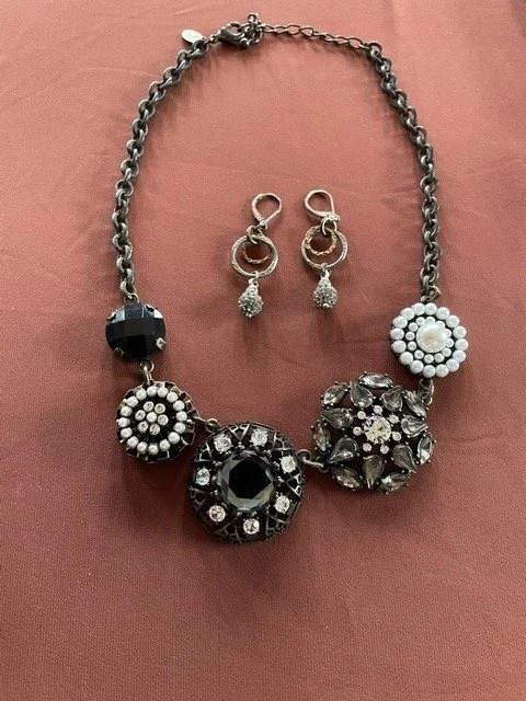 Lia Sophia Curio Bib Rhinestone Glass Necklace & Earrings