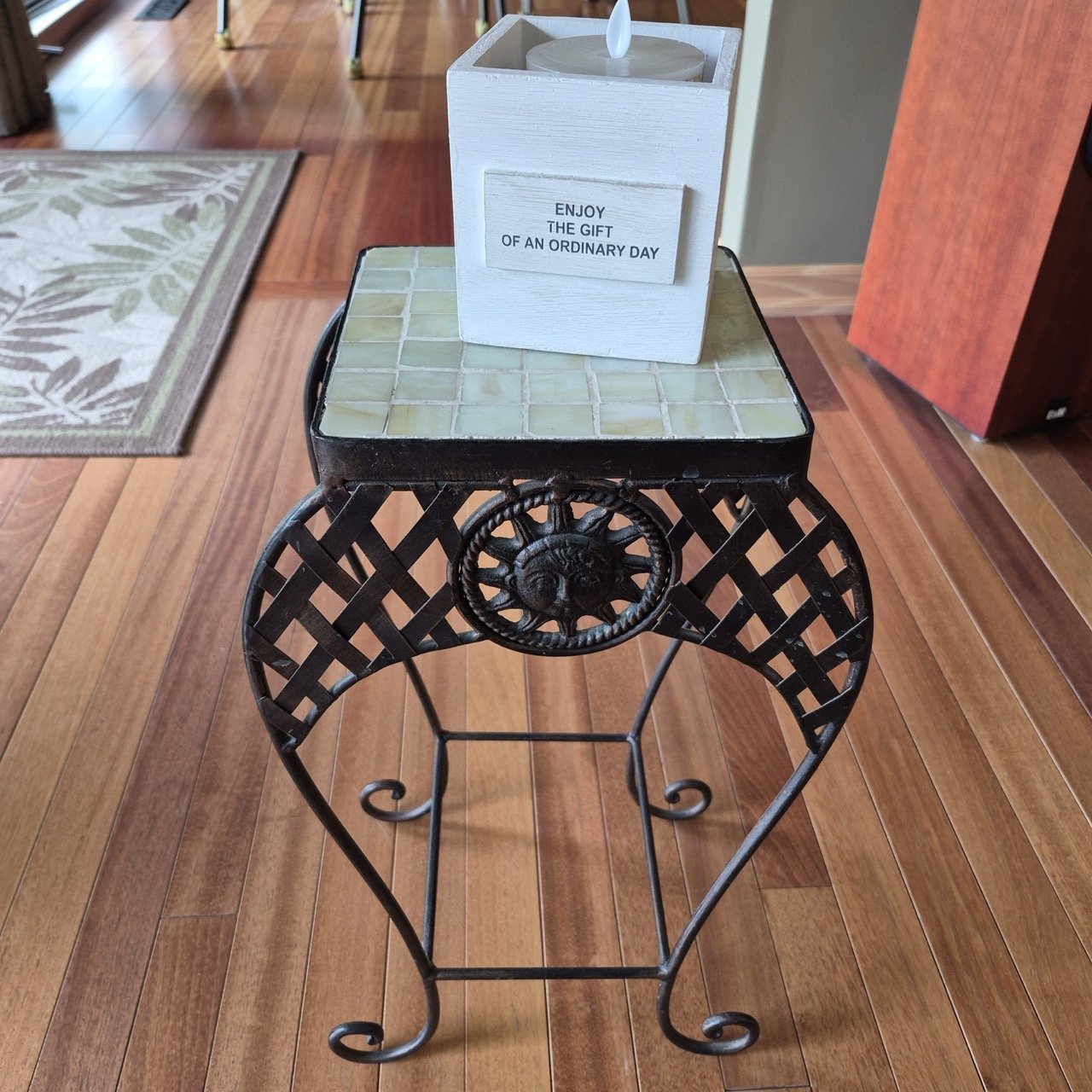 Cute Wrought Iron Plant Stand with Tile Top