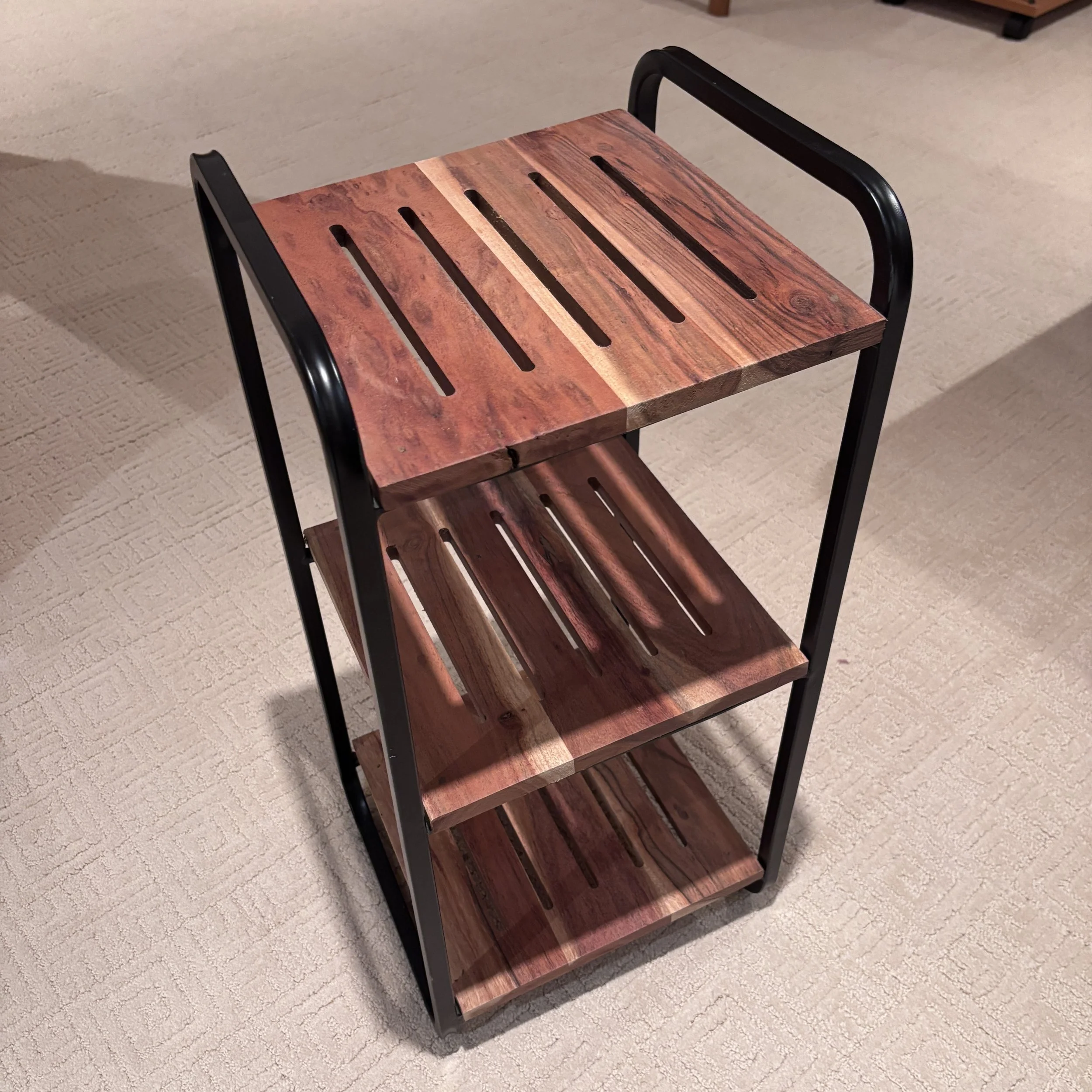 Small Teak and Black Metal Side Stand