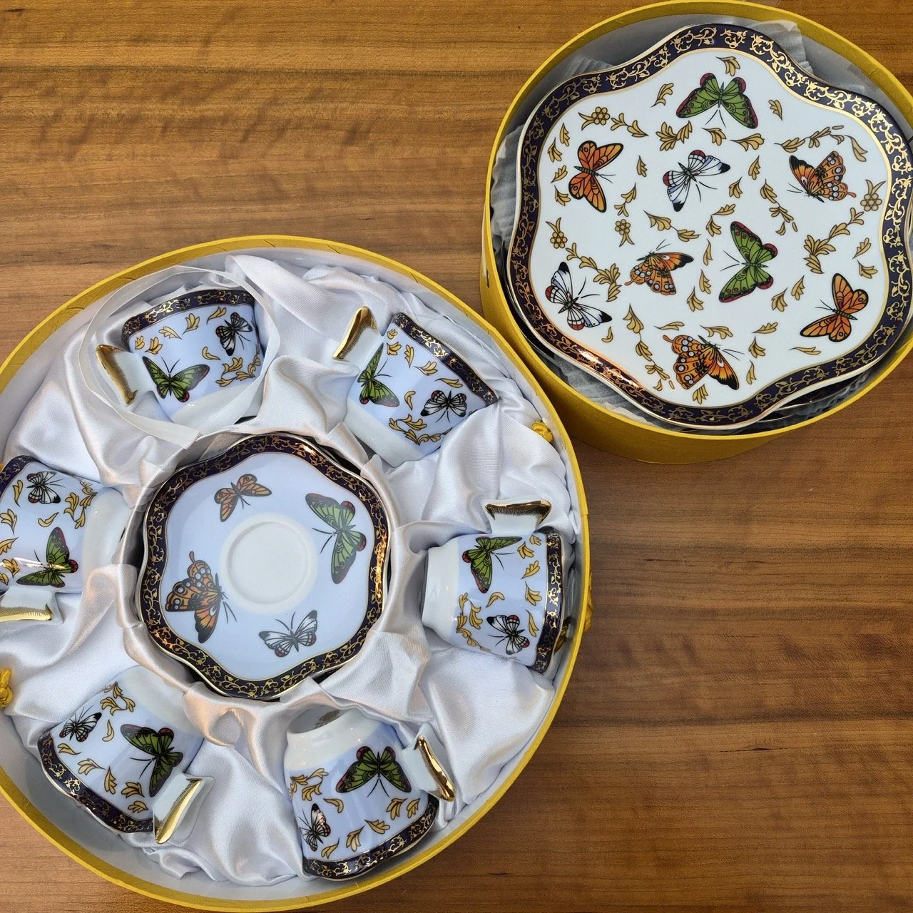 CC&T Porcelain Butterfly Demitasse Cups & Saucers Set with Lunch Plates