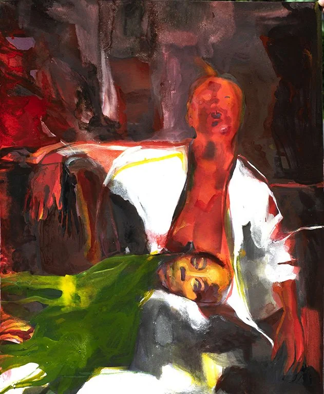   Labyrinthine   20” x 24”  Archival pigment print, color sticks, acrylic, ink on paper     