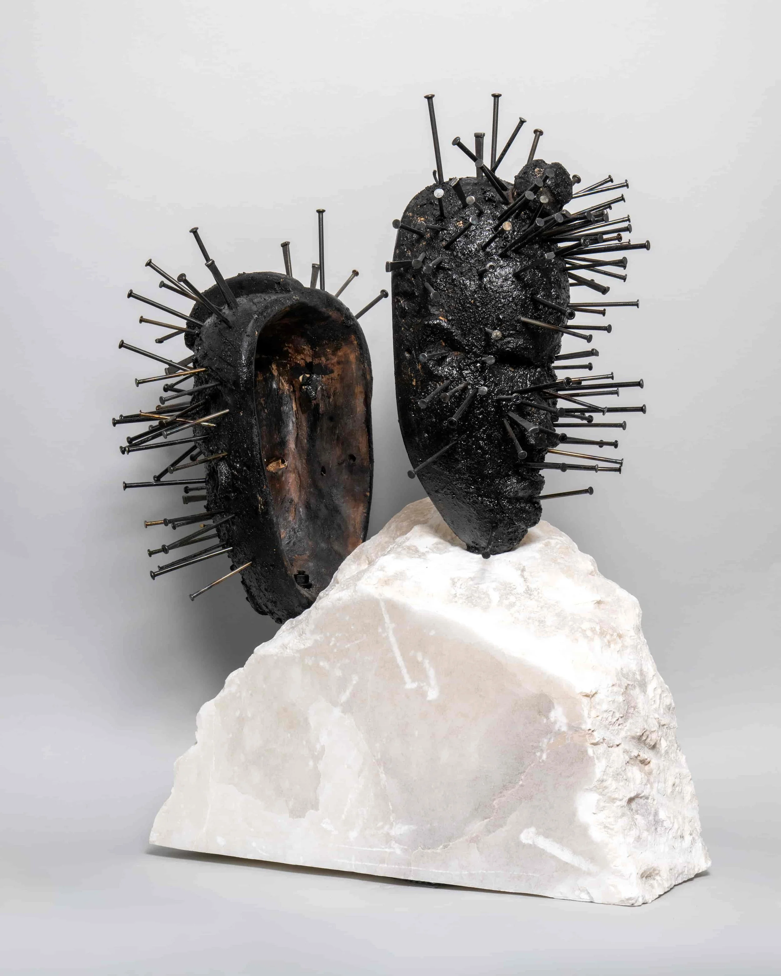   Love Letter   14" x 22-1/2" x 29" High 140lbs  West African wood, Italian translucent alabaster,&nbsp;iron, earth, acrylic pigment 