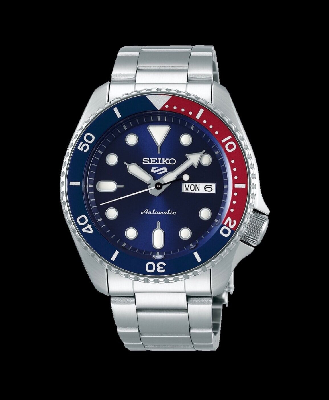 MENS SEIKO 5 SPORTS STAINLESS STEEL RED AND BLUE BEZEL, BLUE DIAL AUTOMATIC  WATCH SRPD53K1 — Garnier The Jewellers
