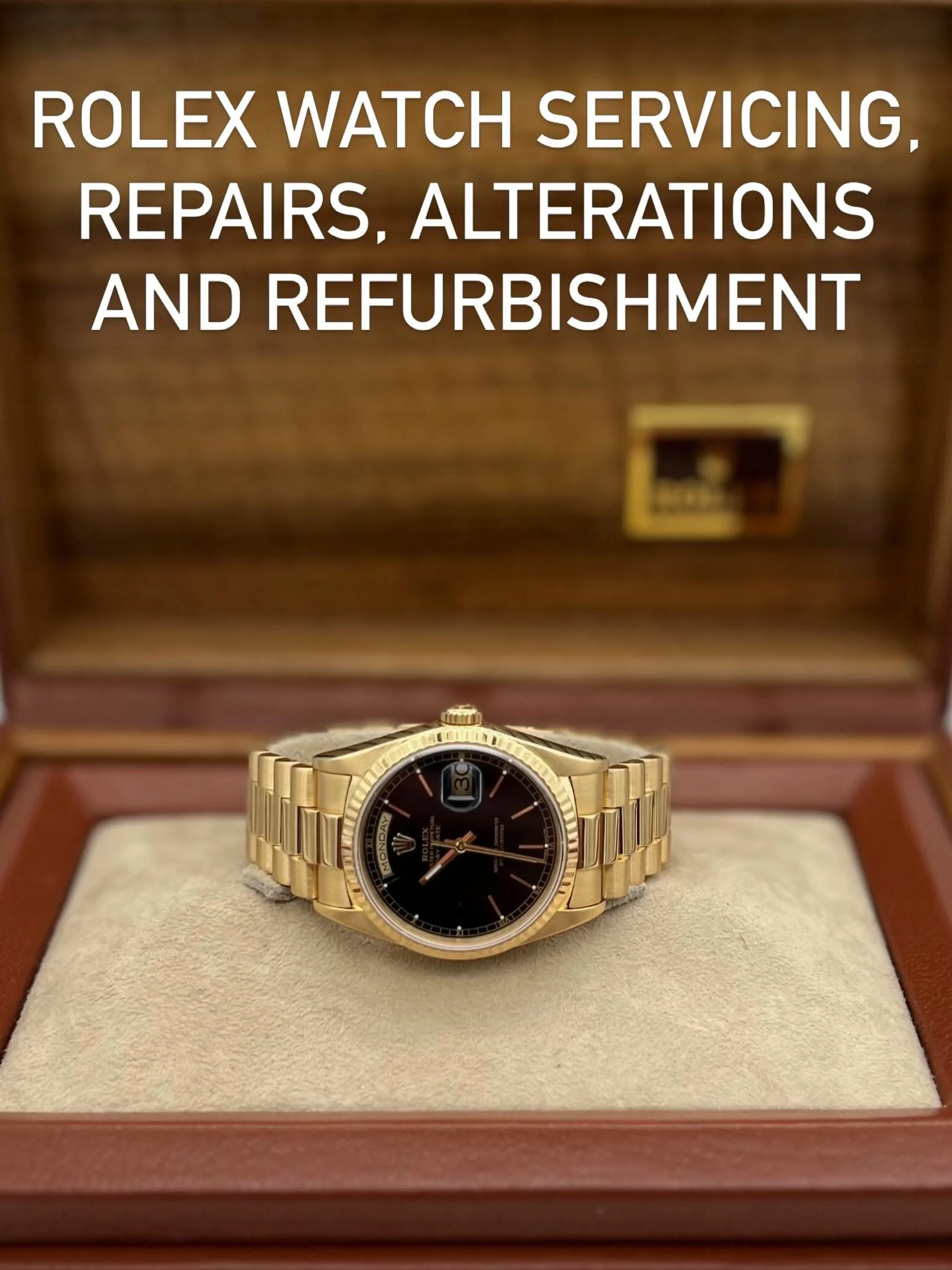 Complete Watch Servicing. Carried out by our Specialist Watchmaker who is WOSTEP &amp; British Horological Institute trained, uses Genuine Rolex parts. 2 Year Service Guarantee provided.

Watch Bracelet Alterations (add or remove links/adjust clasp).