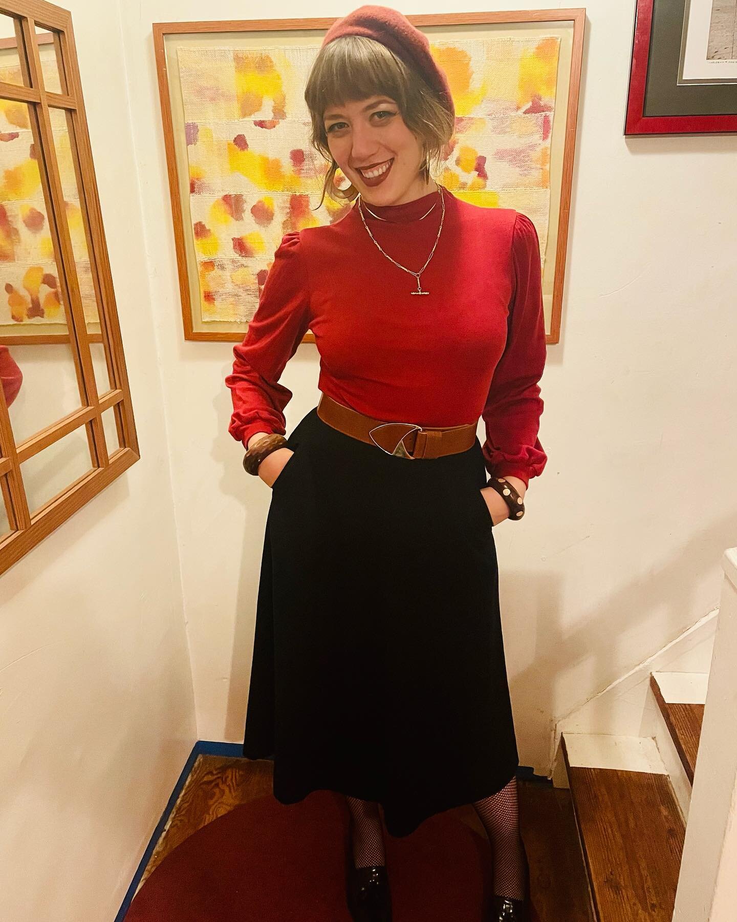 A recent autumnal look. I found this beret and belt at a tiny secondhand shop in Adelaide, South Australia. The top came from the mega Savers, and the two bracelets were from Salvos! Do you love thrifting when you travel? How do you find the good spo