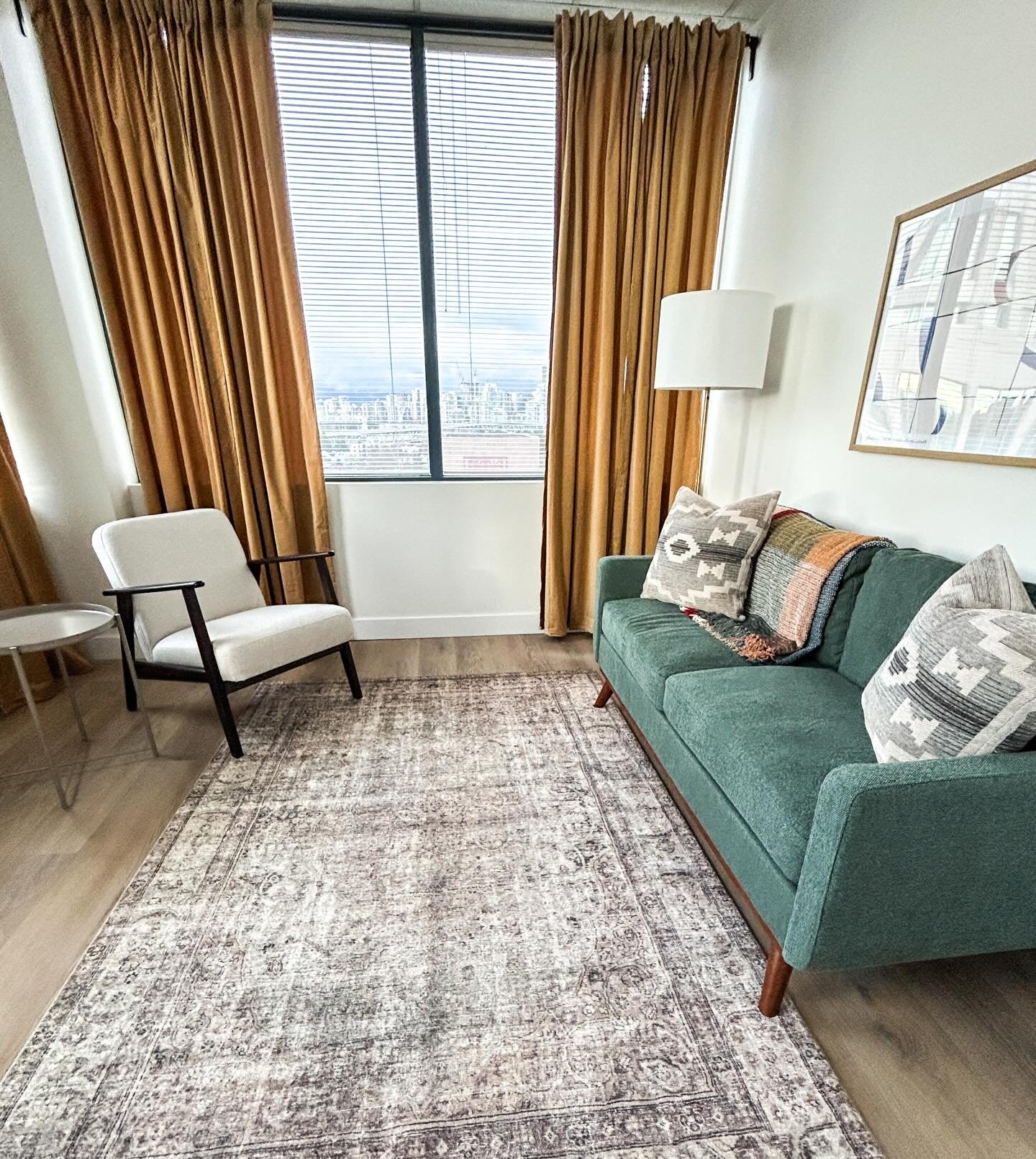 Sneak peak 👀 into my latest design project ✨ This is one of 3 treatment rooms I&rsquo;ve designed for a new Health &amp; Wellness office. 
~
Our budget was tight but that doesn&rsquo;t mean it has to look that way! This counselling space feels eclec