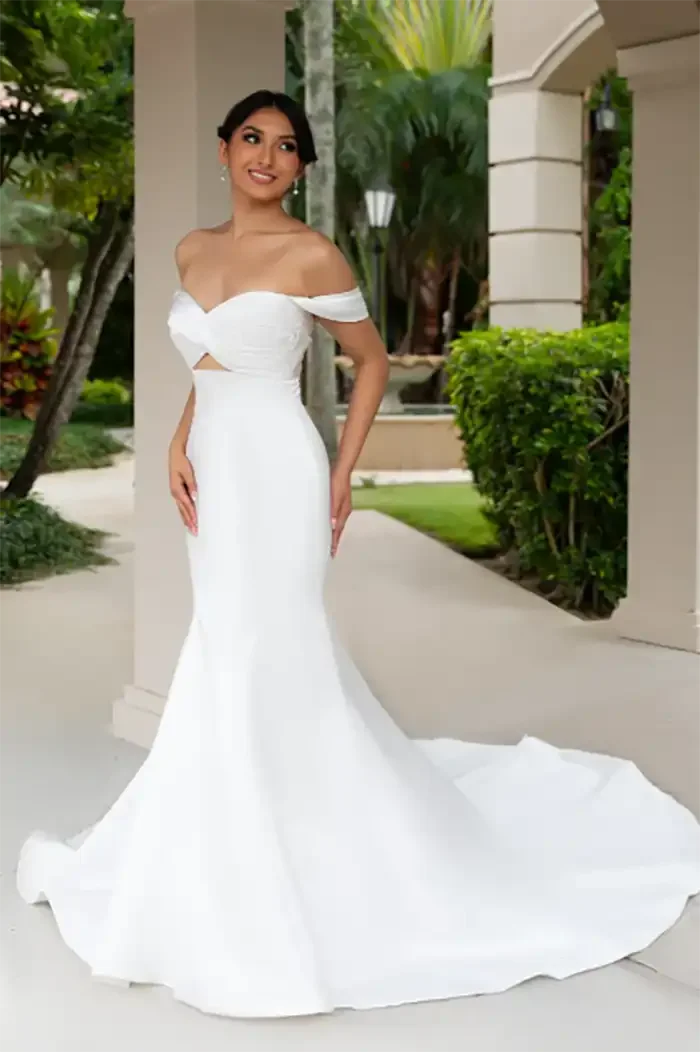 savvi-bridal-satin-fitted-ruched-bodice-mermaid-on-model-wedding-dress-raleigh.webp