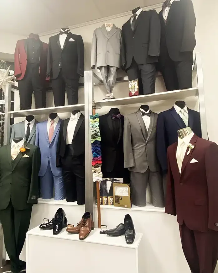 A collection of wedding suits & tuxedos from Michael Kors, Allure, Calvin Klein