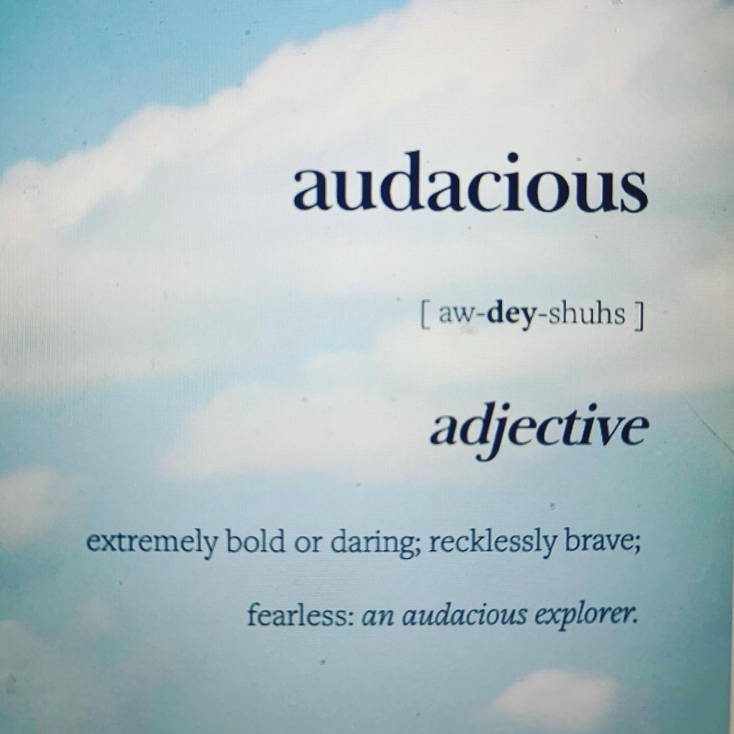 The goal was to have my site done by today, but how about we settle for a sneak peek of it?! 

Anyone else love this word or is it just me? 🙋🏻&zwj;♀️🙋🏻&zwj;♀️

I hope something in your life makes you feel audacious, reckless, brave...

And if you
