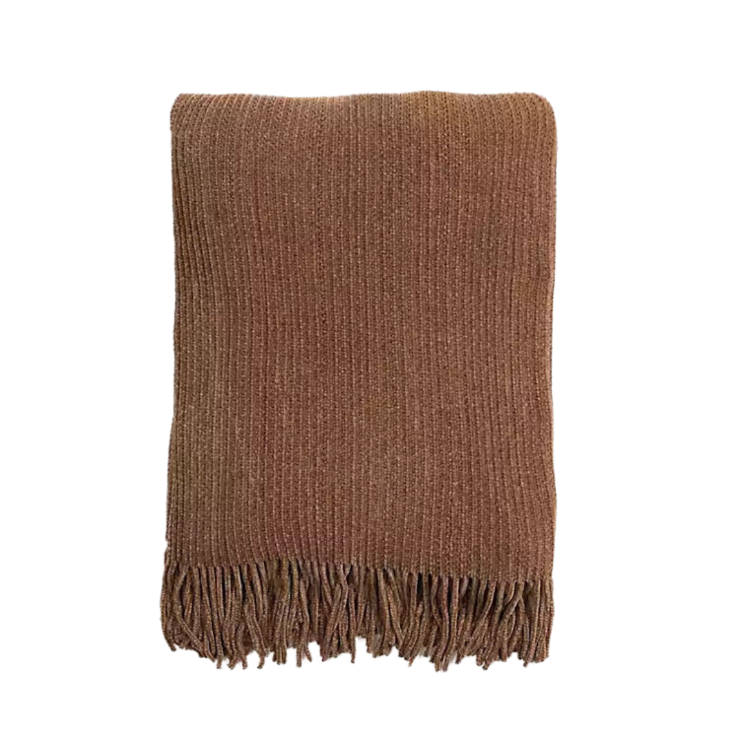 Light Brown Chenille Ribbed Throw