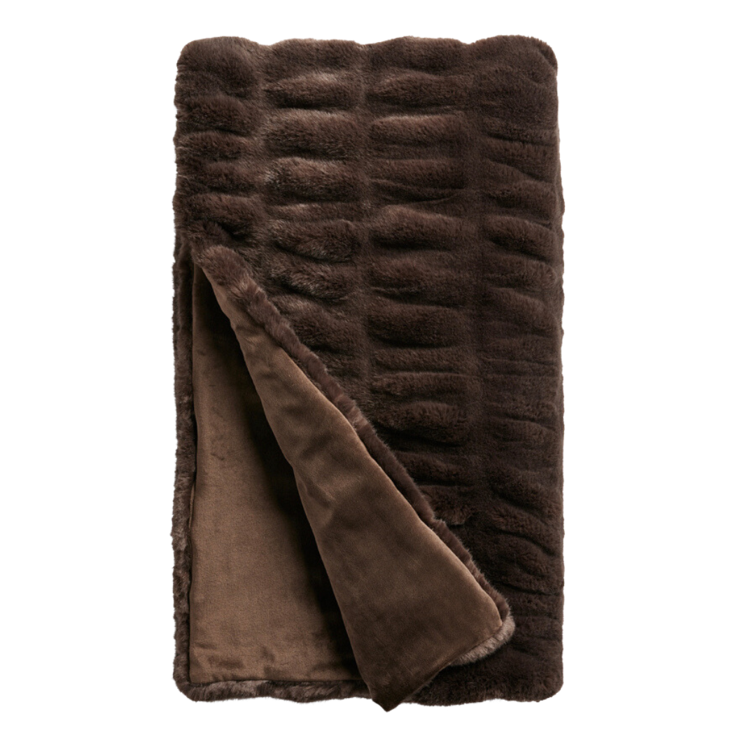 Luxe Faux Fur Pleated Throw in Chocolate