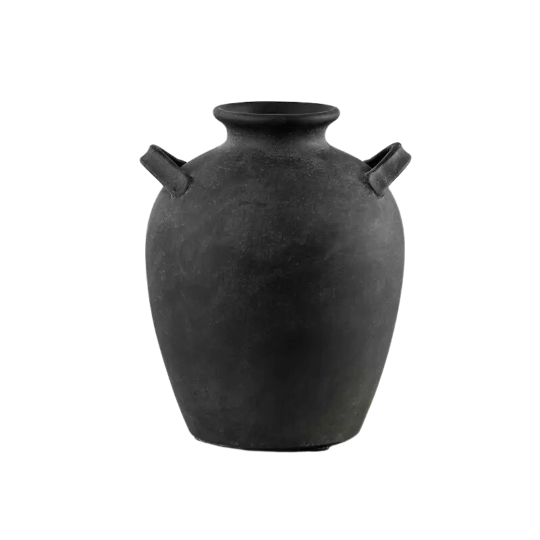 Stamos Matte Black Terracotta Vase, 10 in