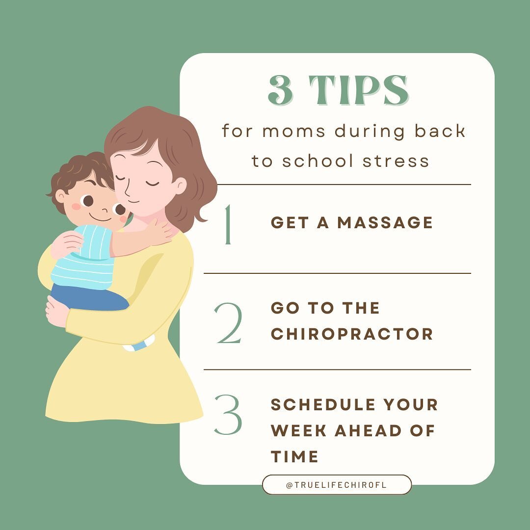 Are you a mom and feeling the back-to-school stress? 

Here are three tips that can help you get through this time!

1. Get a massage
2. Go to the chiropractor
3. Plan your week ahead of time 

If you&rsquo;re a mom, what are some ways you&rsquo;re r
