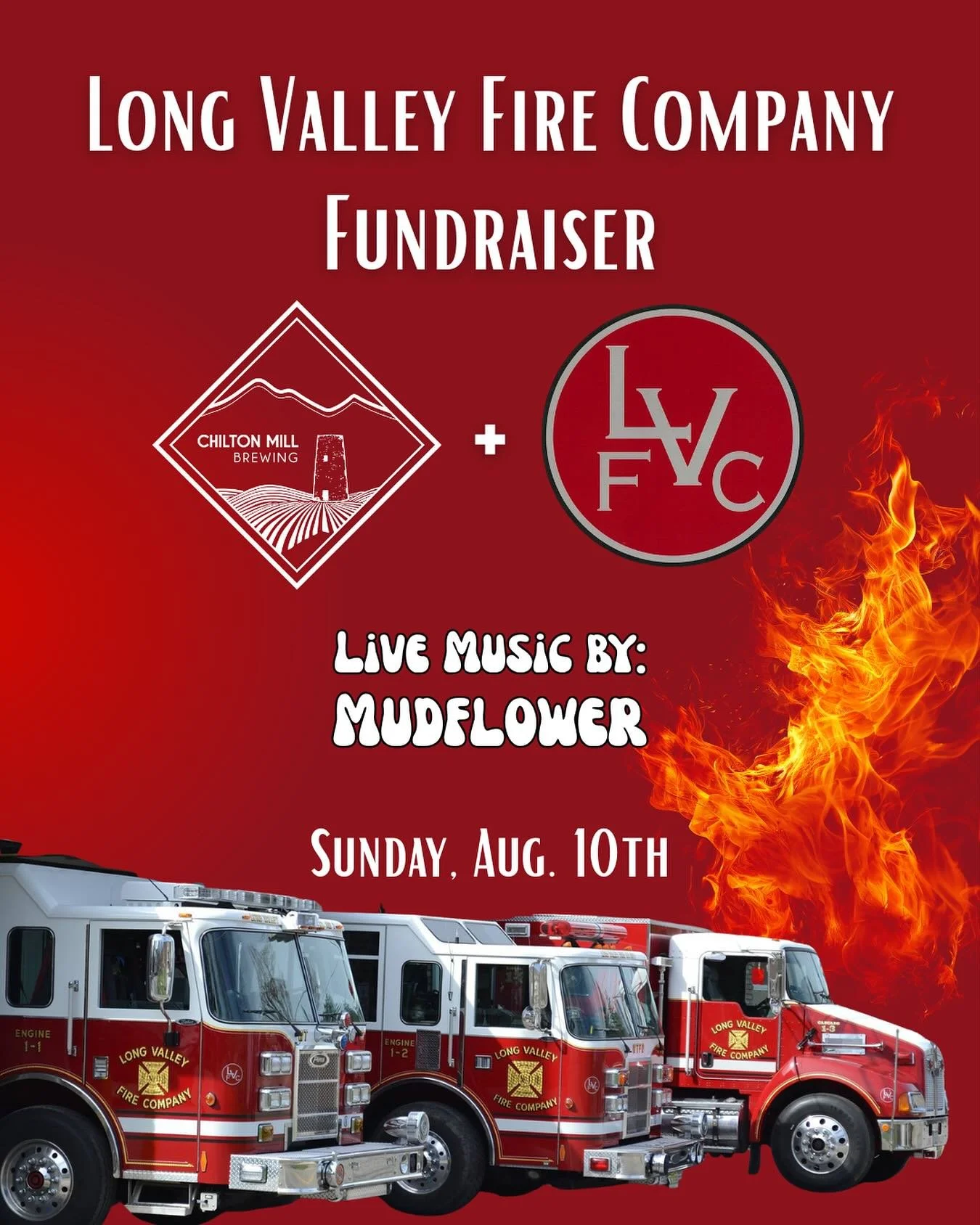 Join us next Sunday, August 10th for a fundraiser supporting the @longvalleyfire company. A portion of proceeds will go directly to our volunteer firefighters. They will also be accepting any other donations as well. 

On top of that we will have Liv