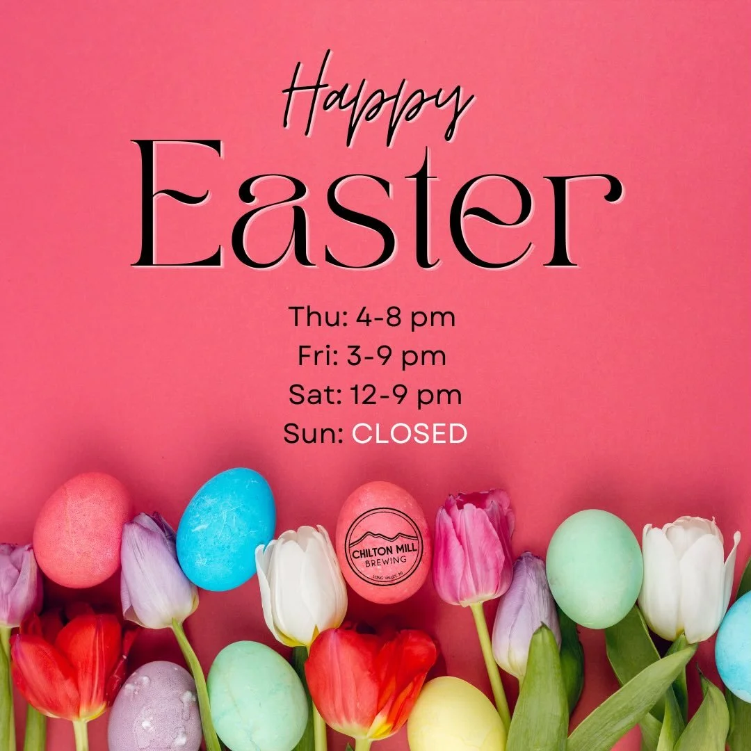 Easter Weekend Hours:

Thu: 4-8pm
Fri: 3-9pm
Sat: 12-9pm
Sun: CLOSED 

Come get your Easter Crowlers! 🐣