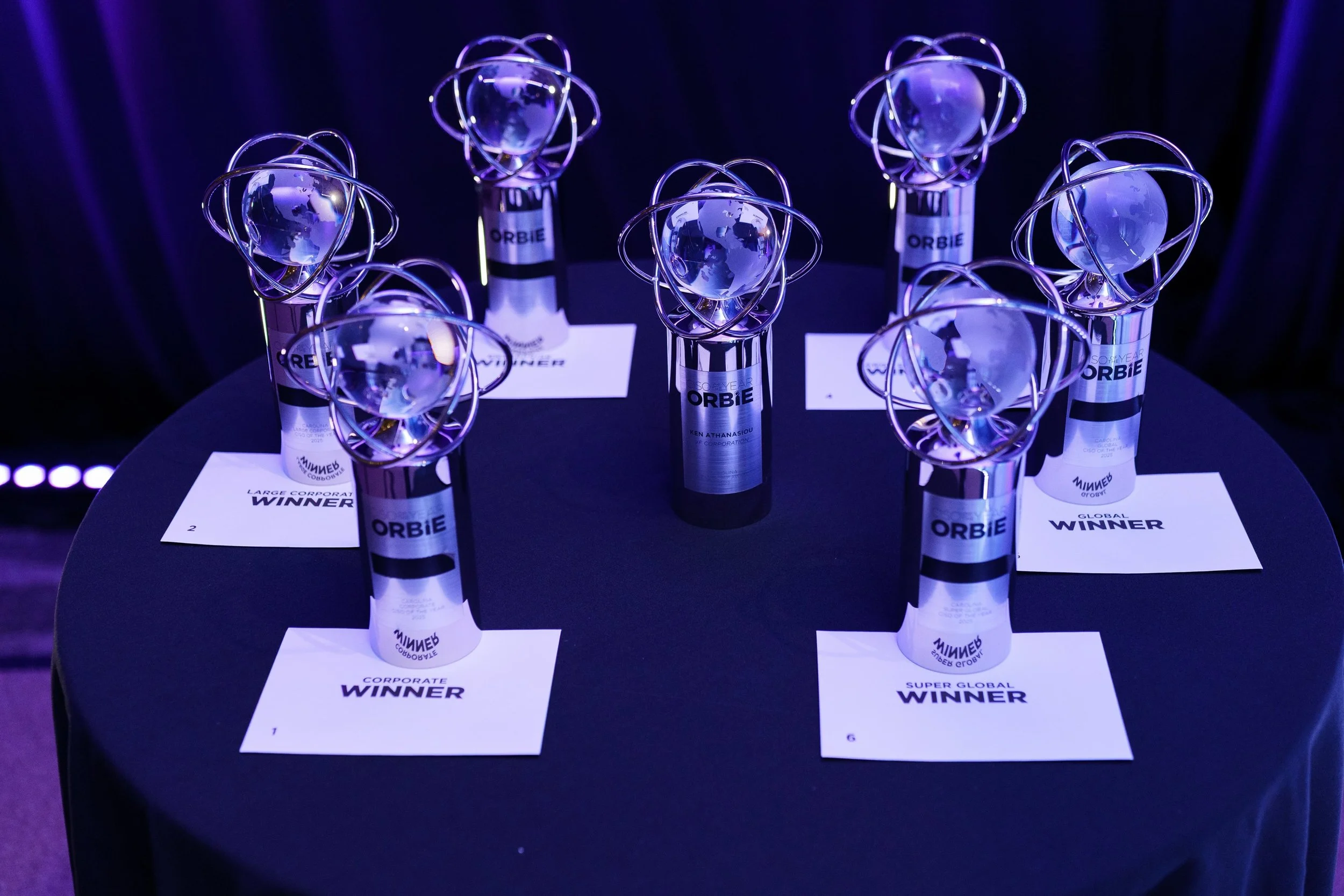 photo of seven orbie award trophy's on a table by brandon pickett photography