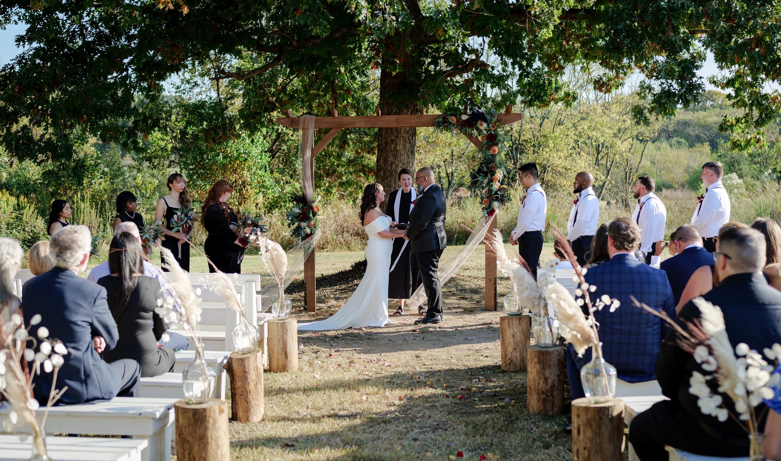 wide photo of wedding ceremony at The 1932 Barn by Brandon Pickett Photography in Charlotte, NC