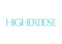 HigherDose logo in turquoise font on a white background.