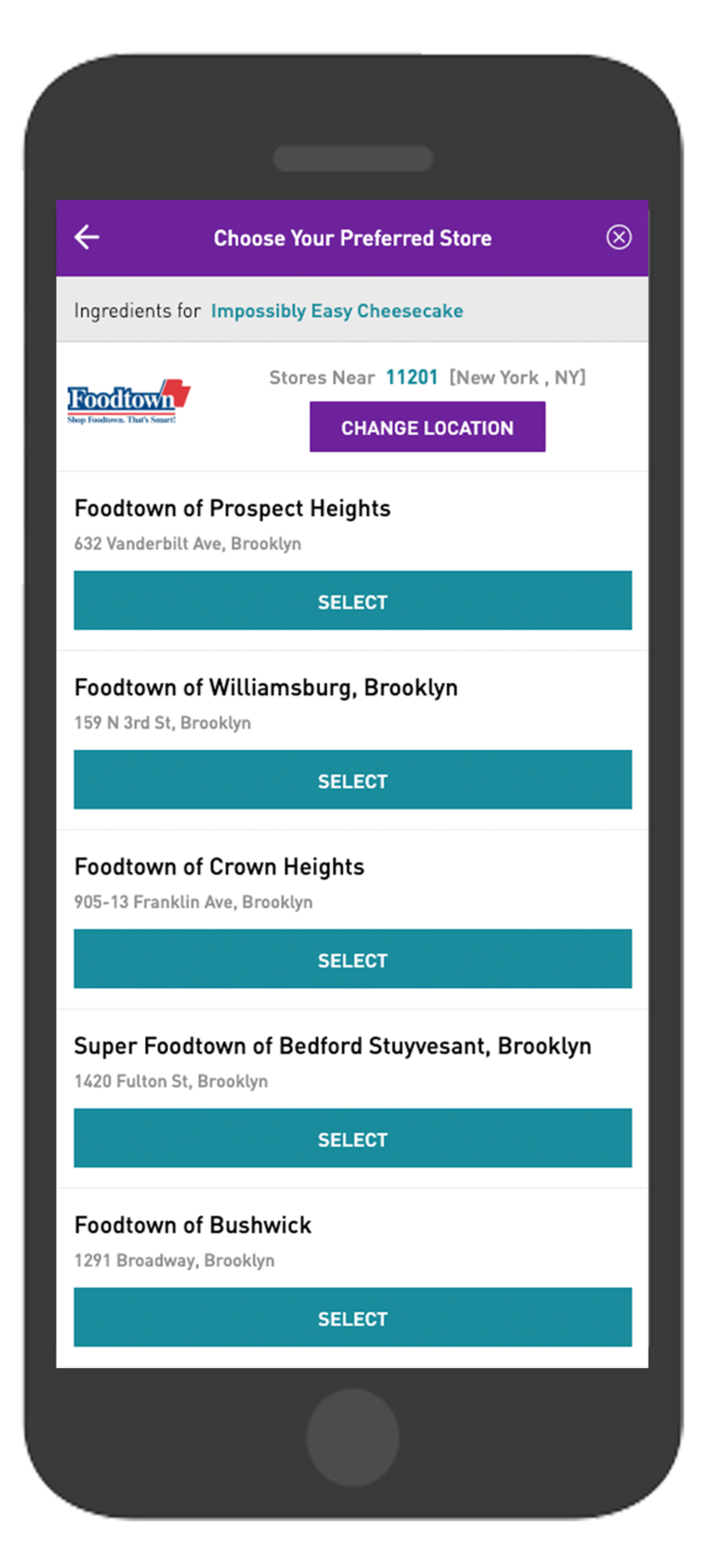 Chicory's New UX: Foodtown Location Selection Screen