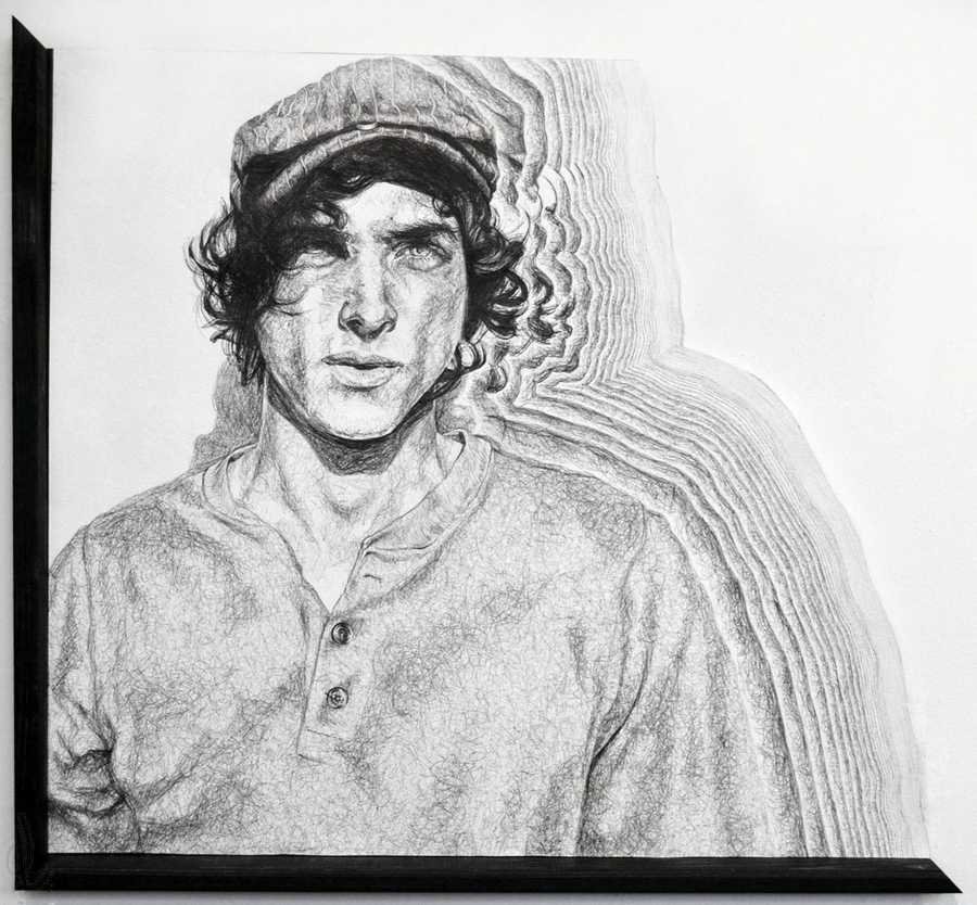"Frequency" Ballpoint Pen on Wood, 2013, 30 x 24 inches (76.2 x 60.96 cm)