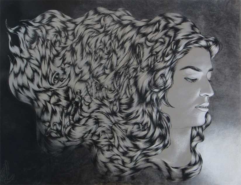 "Psalm 32:7" Ink and Charcoal on Paper, 2017, 18 x 24 inches (45.72 x 60.96 cm)