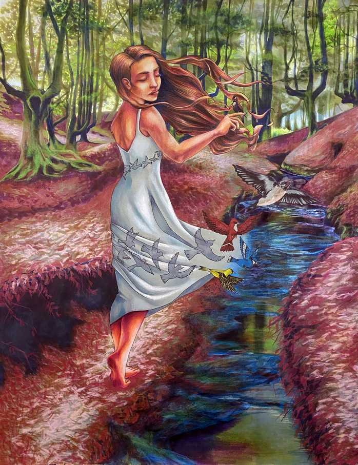 "Taking Flight" Marker and Colored Pencil on Paper, 2019, 18 x 24 inches (45.72 x 60.96 cm)