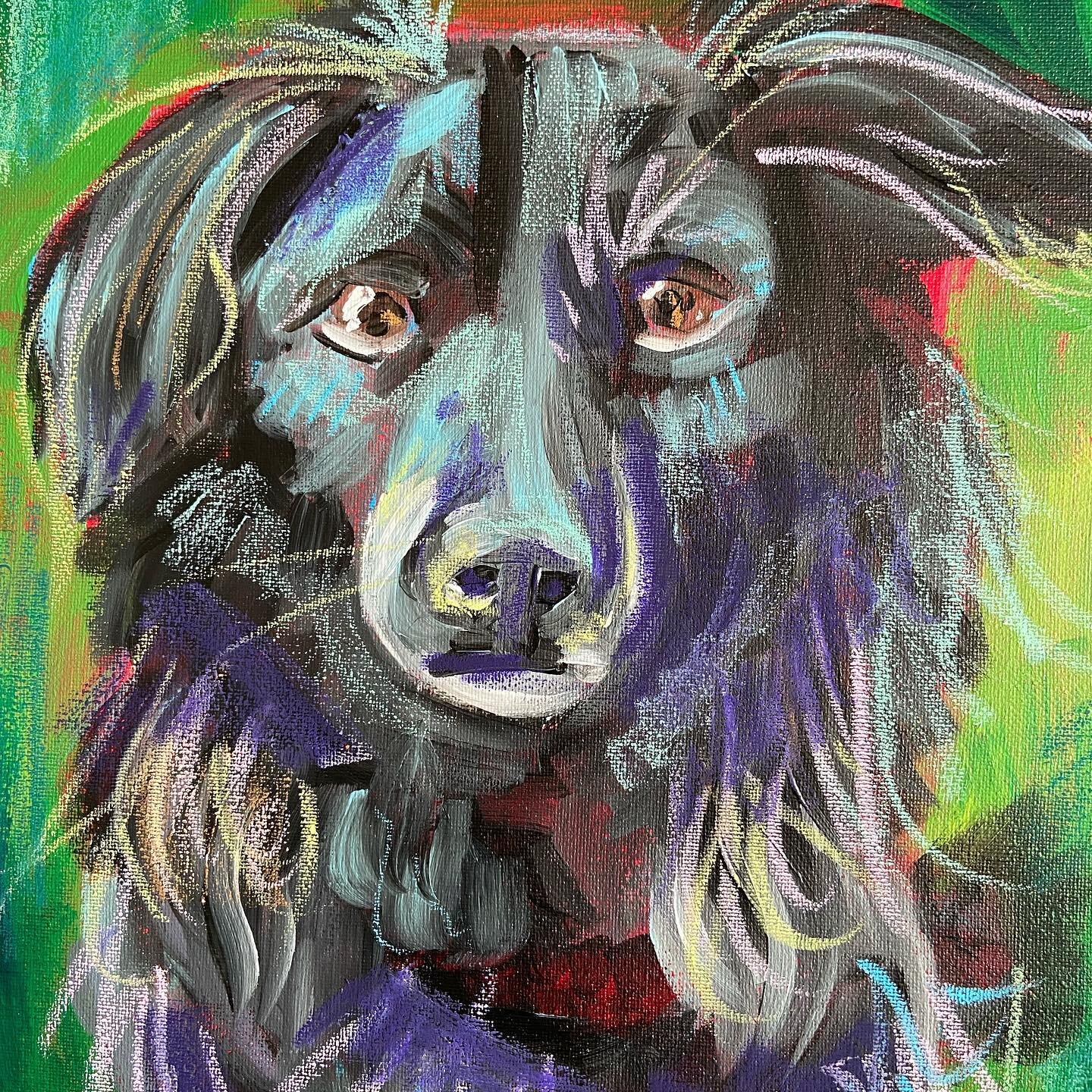 Painted this portrait of my mom&rsquo;s dog for her and I ended up adding all kinds of weird media into it. I miss making stuff like this!

#art #artwork #artist #artistsupport #artistsupport #artistoninstagram #artistsofinstagram #artistofinstagram 