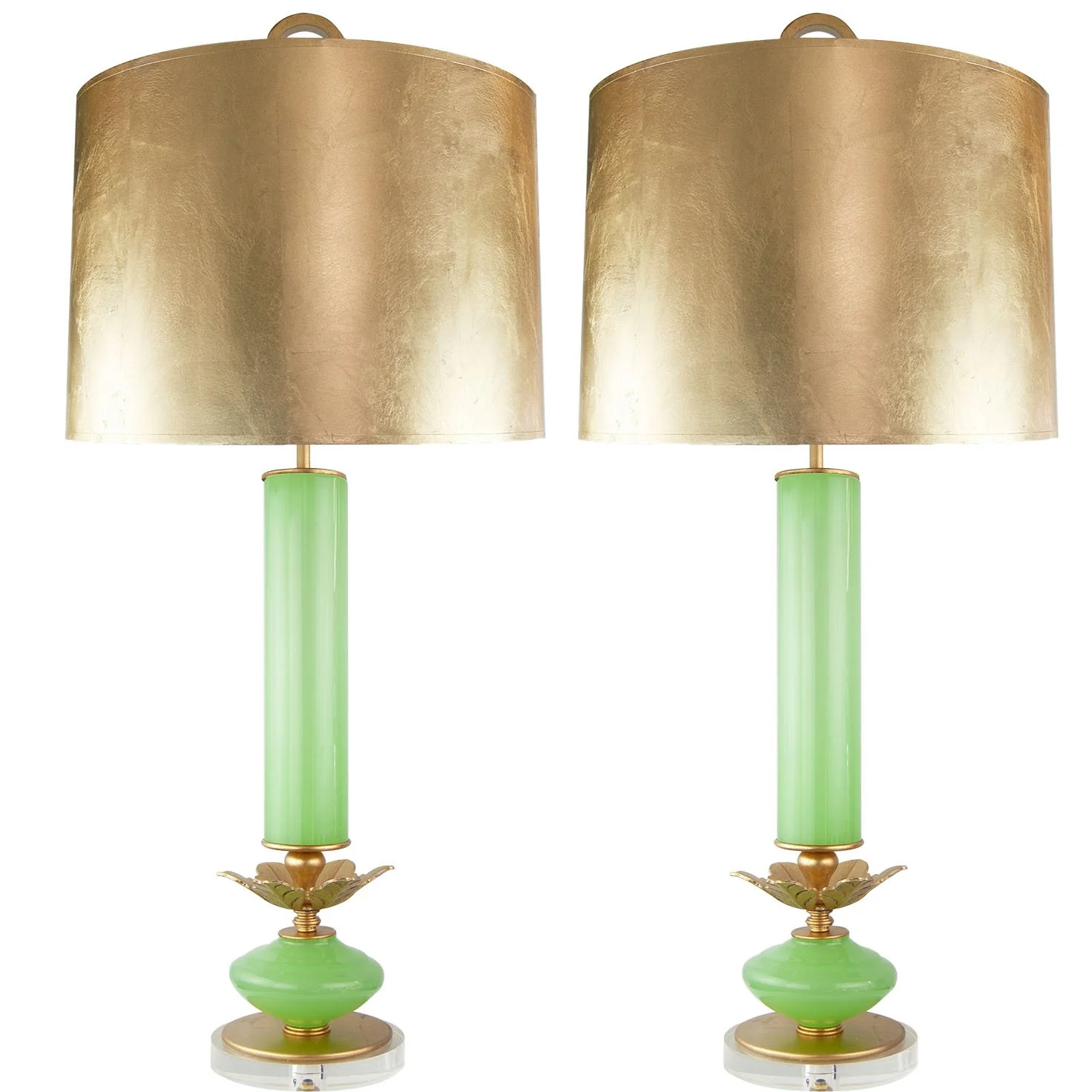 Pair of Vintage Green Murano Lamps