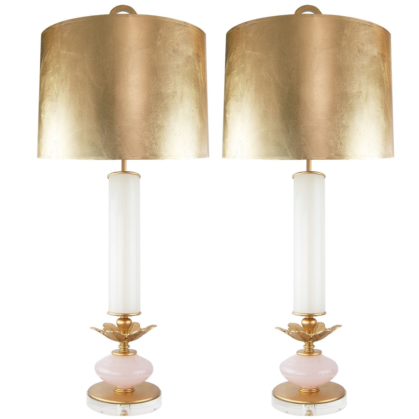 Pair of Vintage White/Pink Murano Lamps