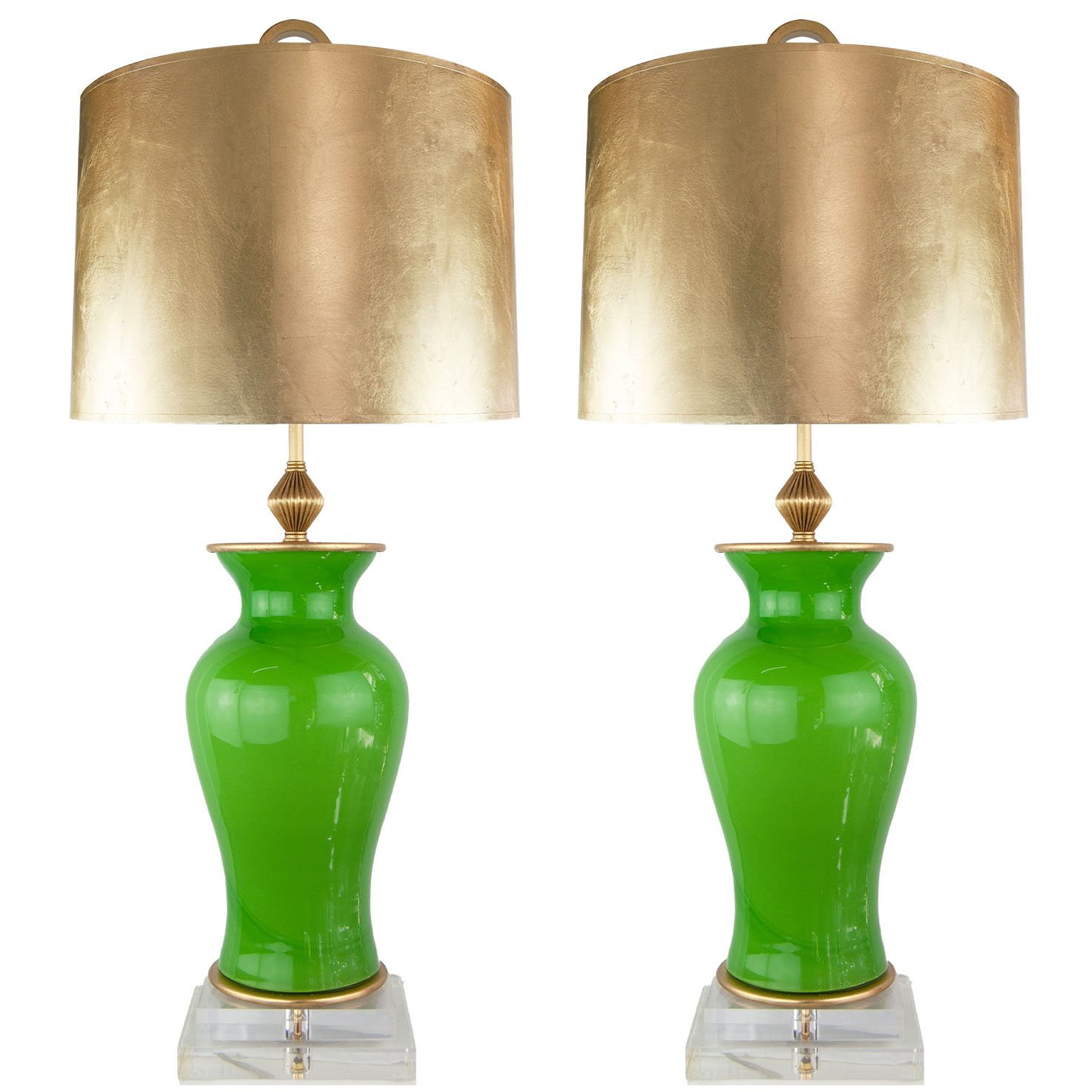 Pair of Vintage Spring Green Murano Lamps