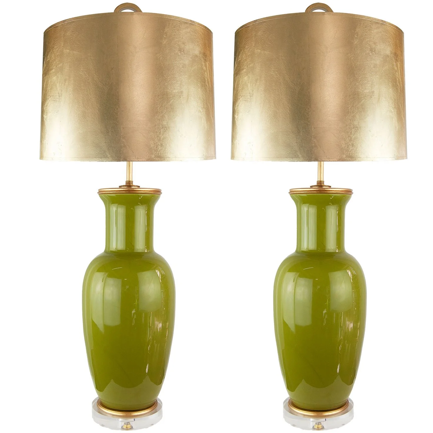 Pair of Vintage Deep Green Murano Lamps