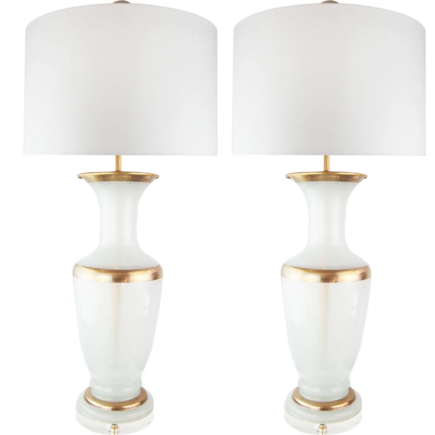 Pair of Vintage White Murano Lamps