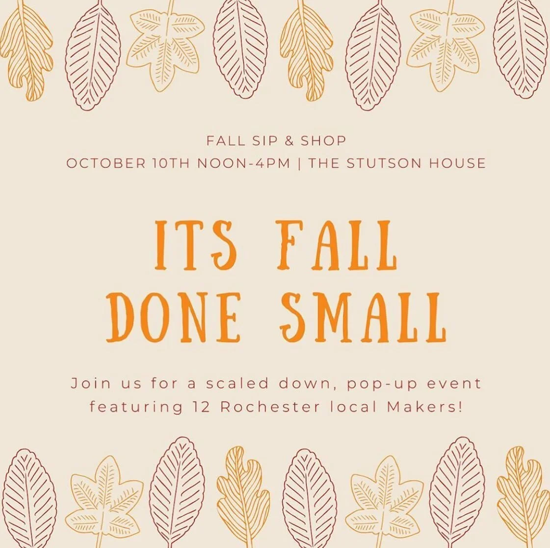 I&rsquo;m so excited to be a part of this Fall Pop-up on Saturday, October 10th from noon to four pm at the Stutson House. This &ldquo;Sip and Shop&rdquo; event by @RocMadeGoods will include 12 incredible local vendors (swipe to see a full list). 

C