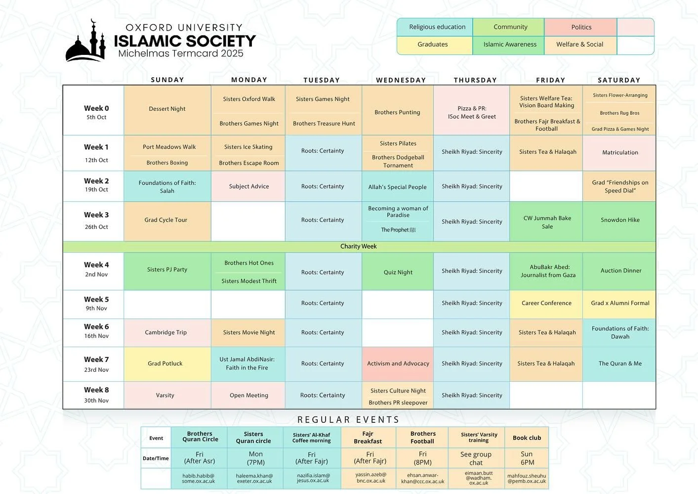 Our Michaelmas &lsquo;25 Term card is here!! An exciting term ahead inshallah 🌟