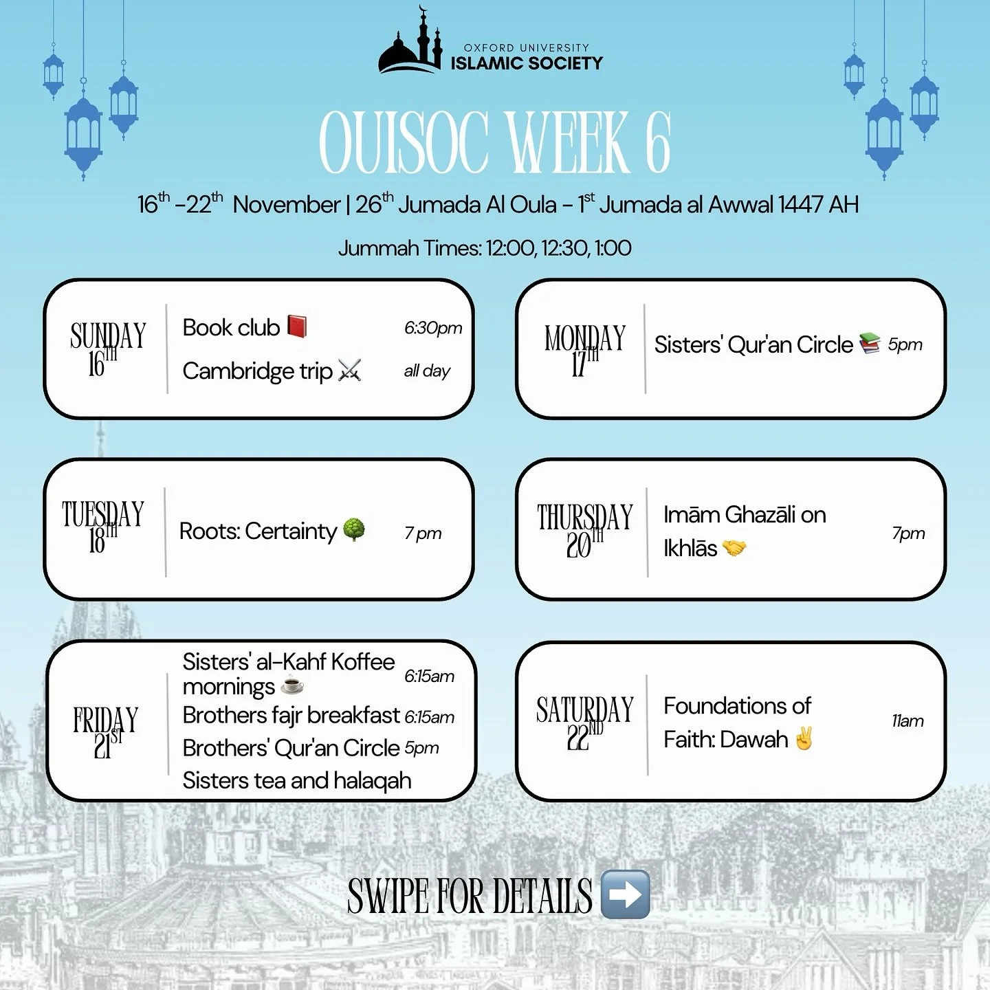 🎉 Congratulations! You&rsquo;ve made it through the hardest part of term (W5), and we are so proud of you! 
It&rsquo;s reached the point you may feel a little exhausted, and understandingly so, but do not fear as OUISoc is here! A rather relaxed wee