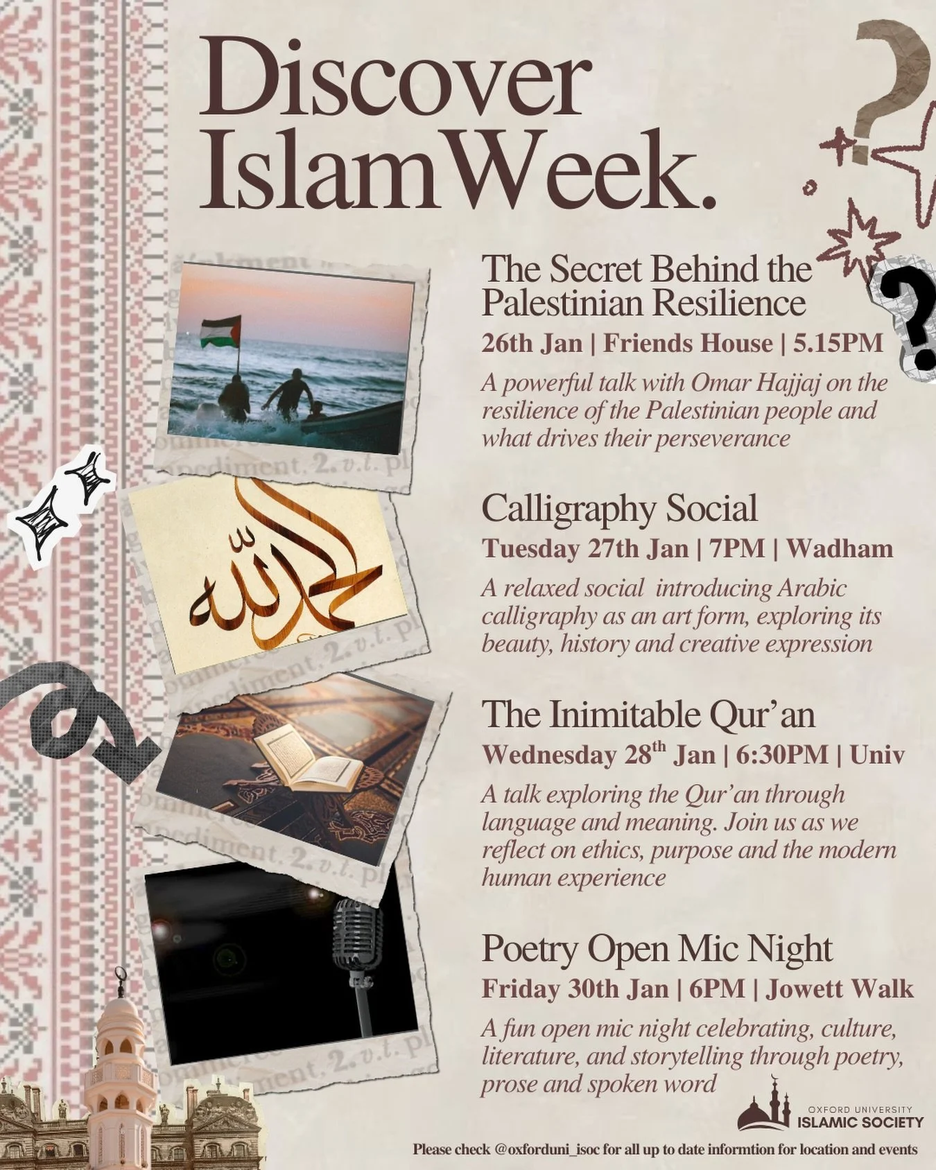 Our annual World Culture Fair was only the first of a series of amazing events we have lined up for Discover Islam Week 2026 🌟📜

Here&rsquo;s a sneak peak for all the other great events we are going to have through the week - see you there!!

#diw 