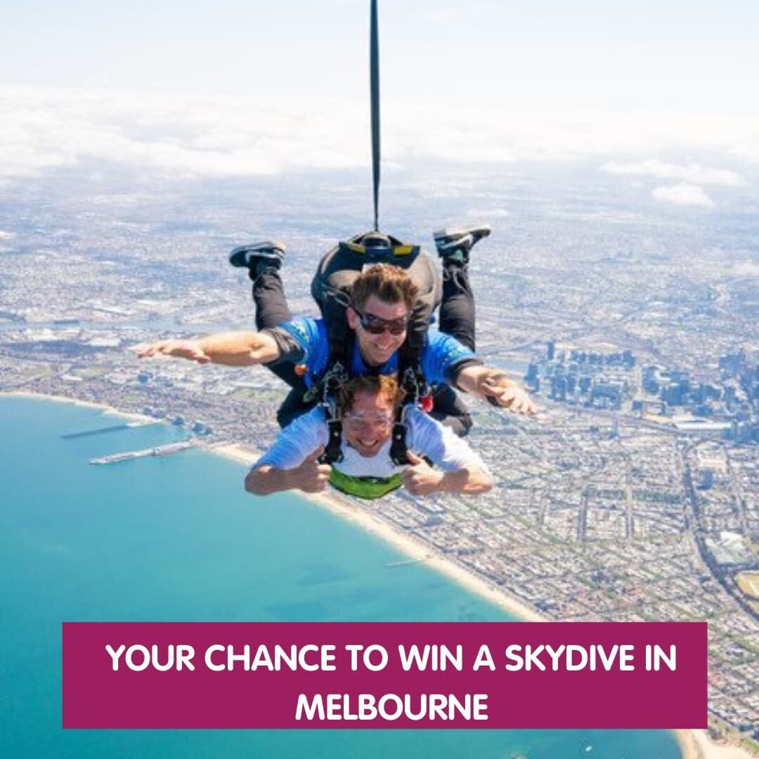 #GIVEAWAY 

It&rsquo;s that one bucket list item you&rsquo;ve been putting off for so long.

NOW IS YOUR CHANCE!

No excuses, just the ultimate thrill of soaking up the most stunning views of Melbourne! On your tandem skydive, you&rsquo;ll soar out a